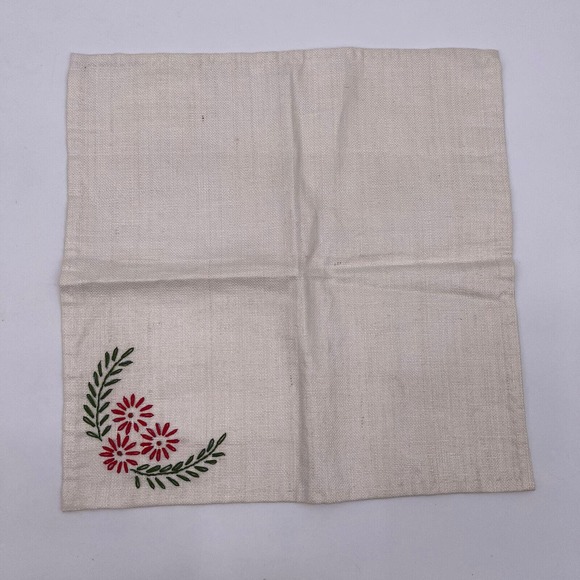 Set of 3 Handmade Hand Sewn Fabric Napkins Embroidered Corner Floral Flower - Picture 2 of 6